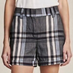 LOFT Linen Blend Plaid Shorts